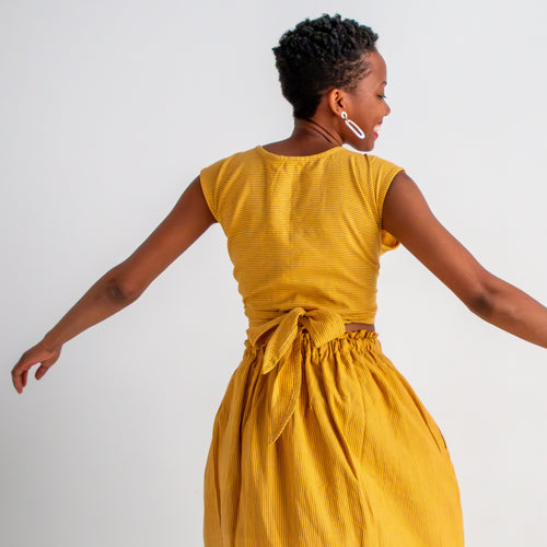 Padmasana Skirt/Dress, mustard pinstripe