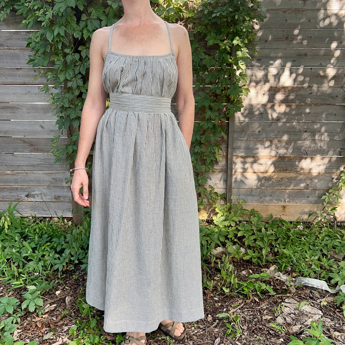 Anu Maxi Dress, black & white pinstripes