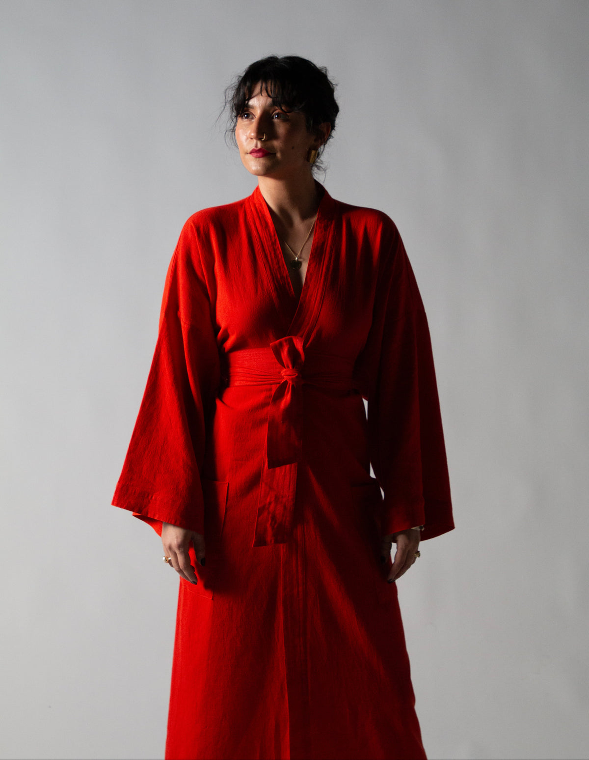Gita Robe/ Wrap Dress, red orange *double dye