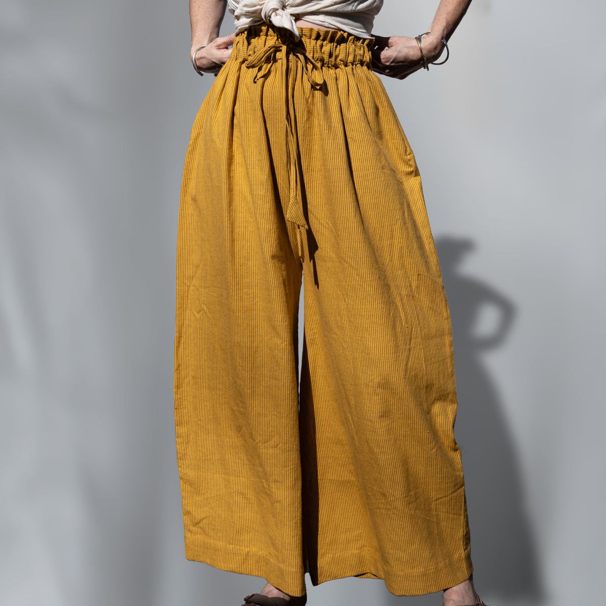 Rabina Trousers, mustard pinstripes