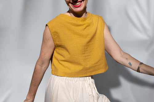 Aarti Reversible Top/Vest, mustard yellow pin stripes