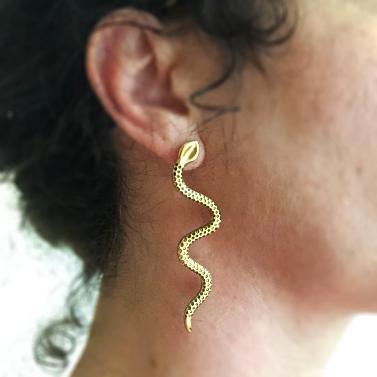 Brass Snake Post Earrings - Small World Goods
