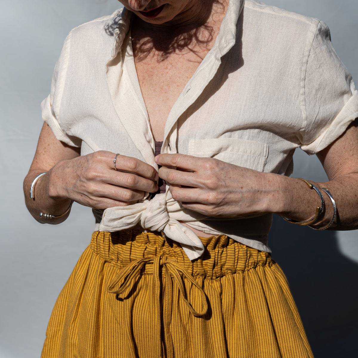 Rabina Trousers, mustard pinstripes