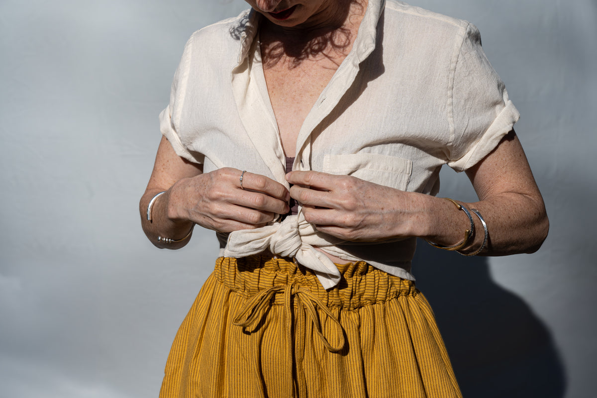 Rabina Trousers, mustard pinstripes