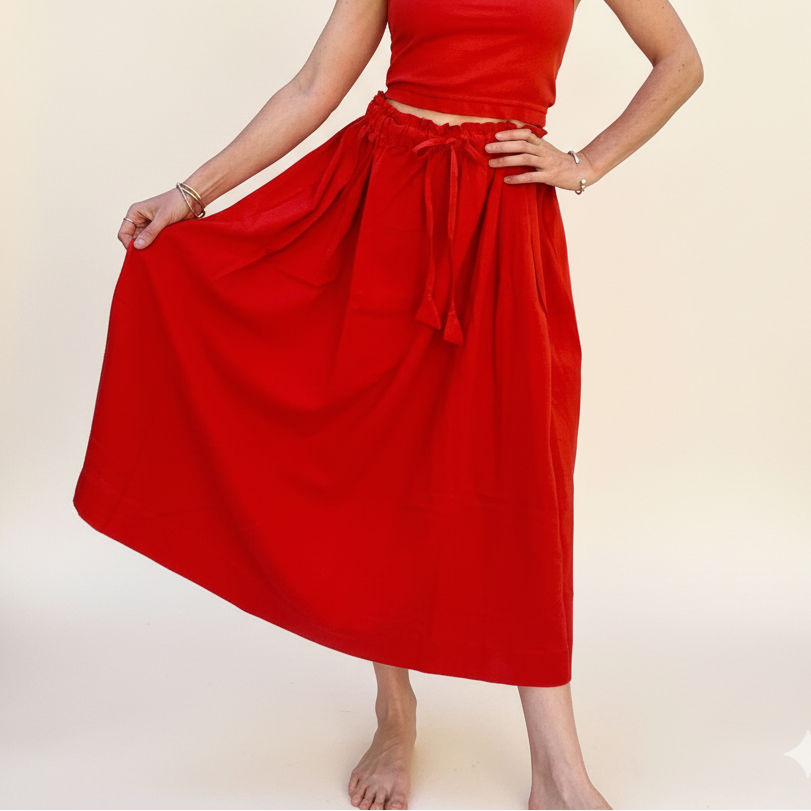 Padmasana Skirt/Dress, red orange double dye