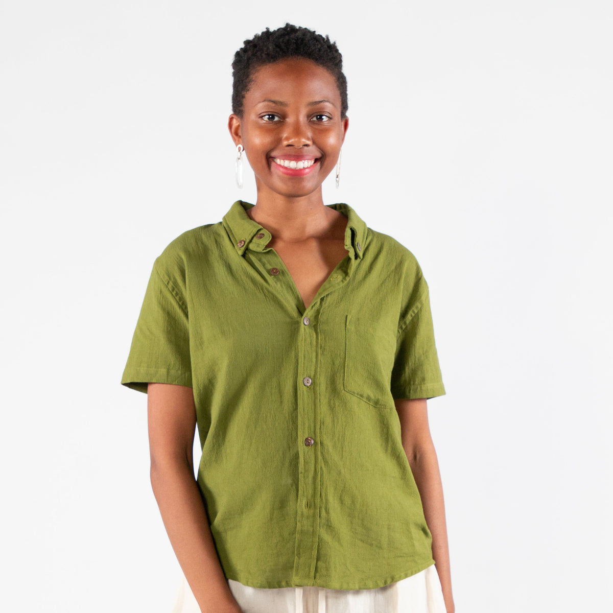 Krishna Button-Up Top, matcha green