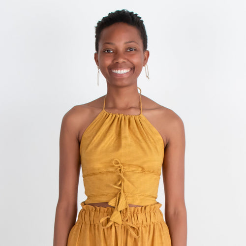Patan Top, mustard pinstripe