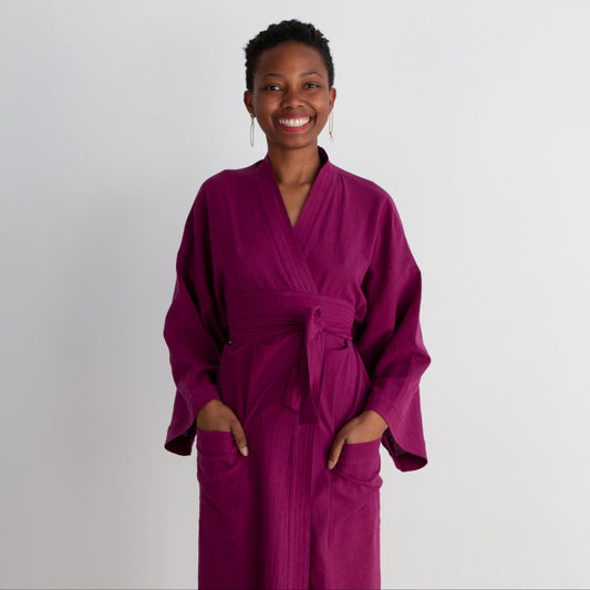 Gita Robe/ Wrap Dress, plum purple *double dye
