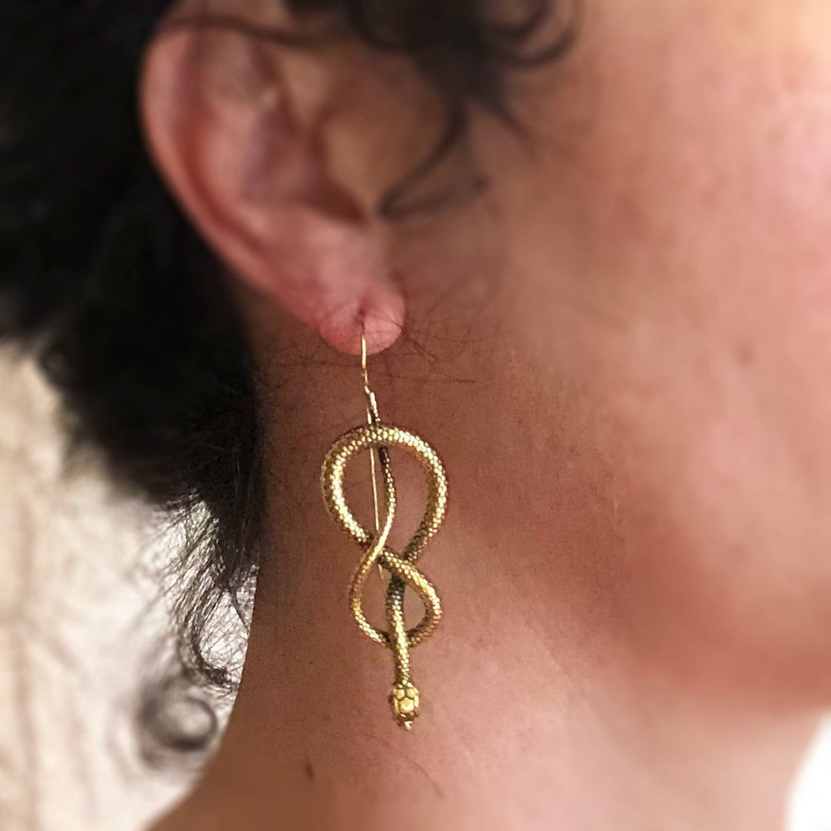 Hanging Brass Snake Earrings