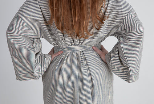 Gita Robe/ Wrap Dress, black & white pinstripes