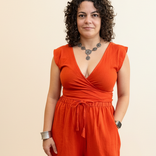 Simran Reversible Wrap Top, red orange double dye