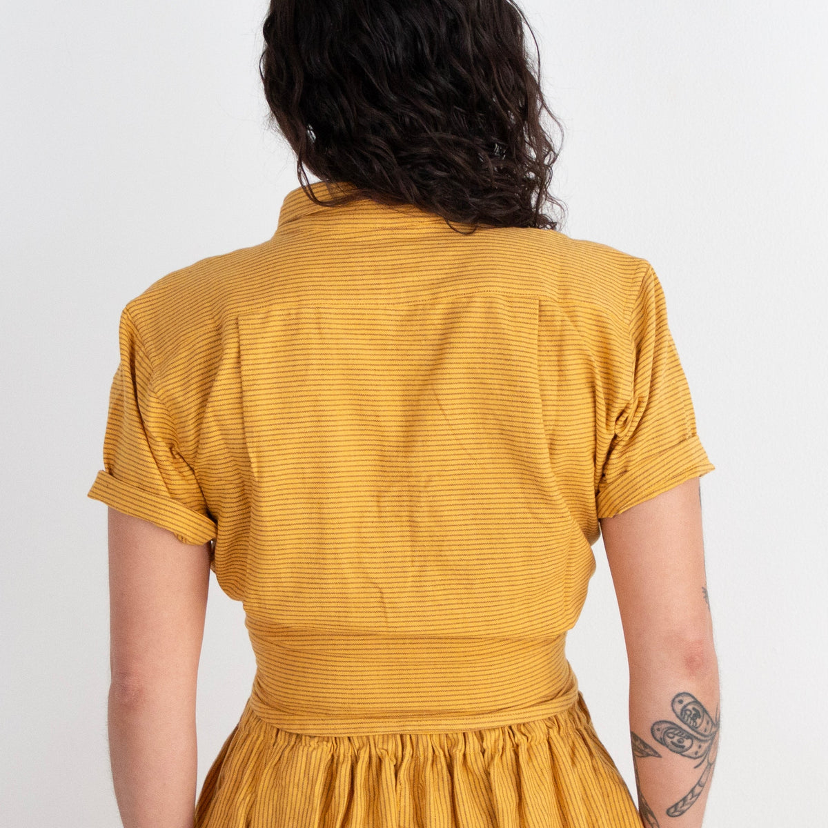 Krishna Button-Up Top, mustard pinstripes