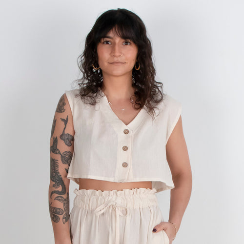Aarti Reversible Top/Vest, black & white pinstripes
