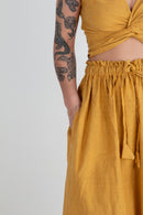 Simran Reversible Wrap Top, mustard pinstripe