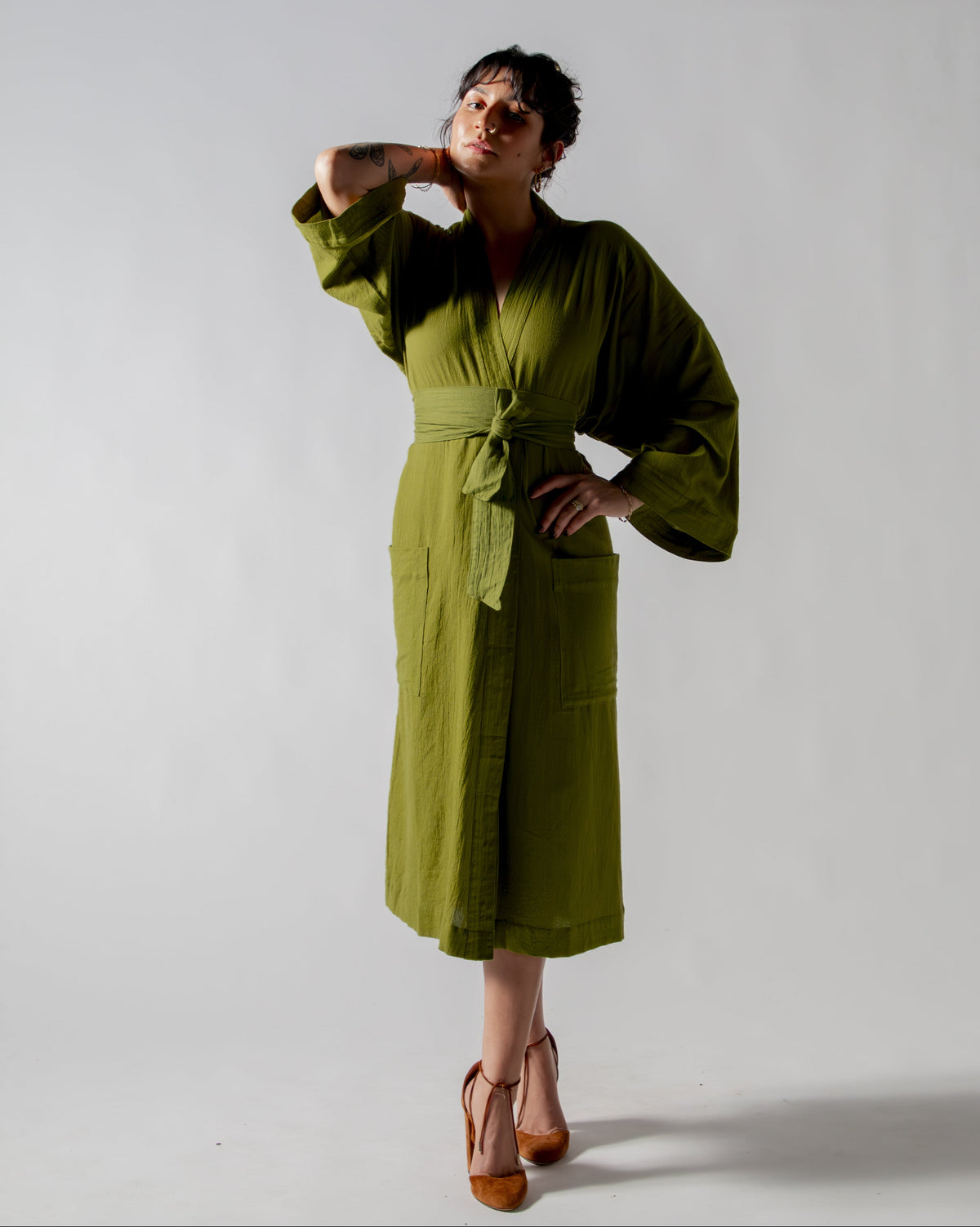 Gita Robe/ Wrap Dress, matcha green