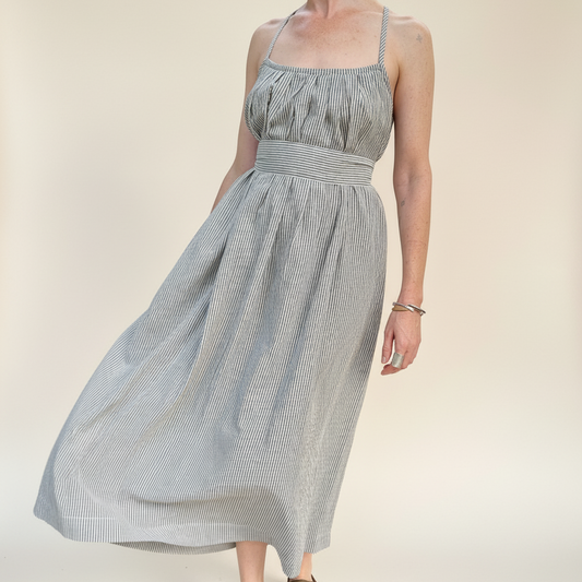 Anu Maxi Dress, black & white pinstripes