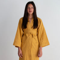 Gita Robe/ Wrap Dress, mustard pinstripes