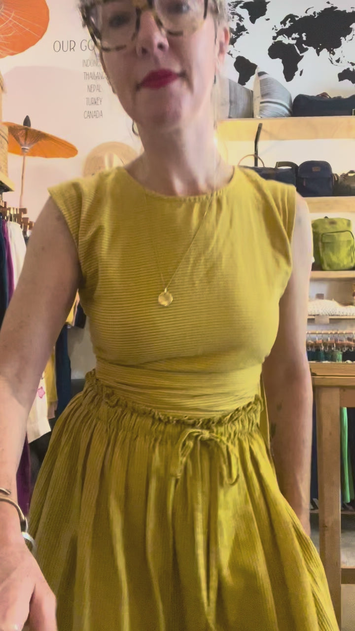 Padmasana Skirt/Dress, mustard pinstripe