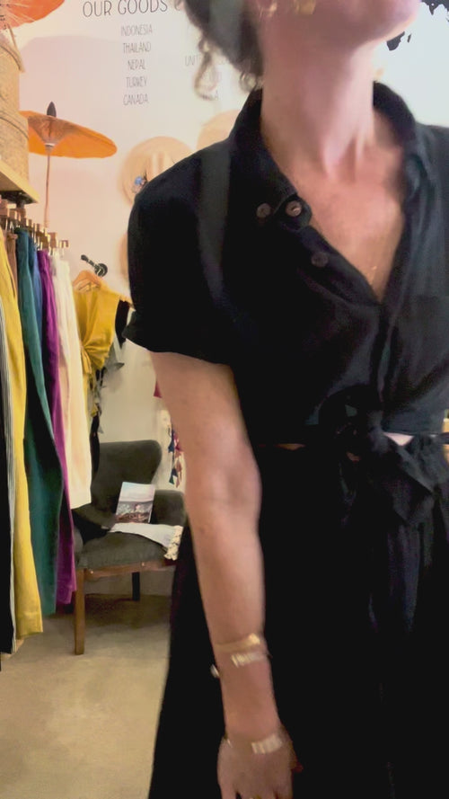 Krishna Button-Up Top, black