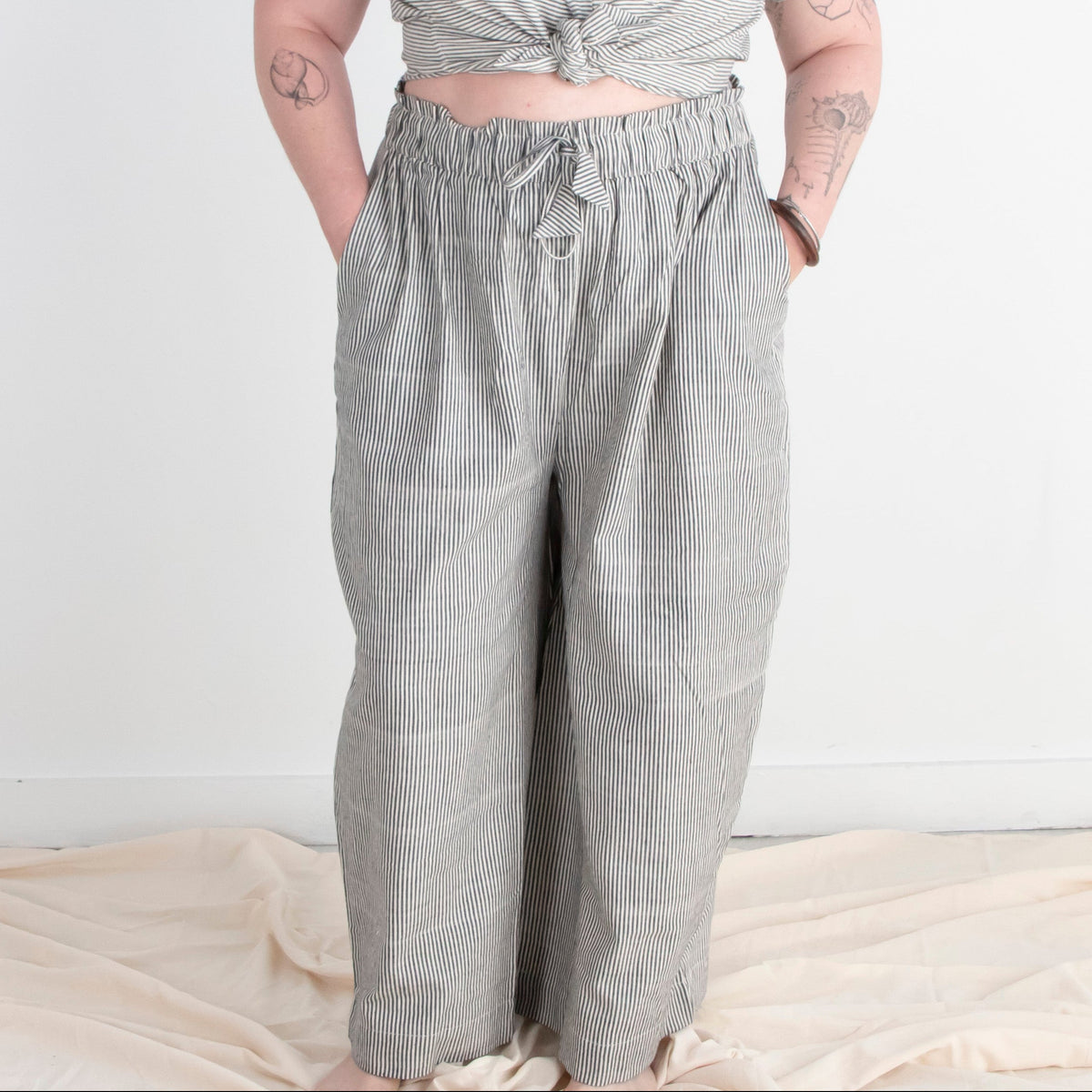 Rabina Trousers, black & white pinstripes