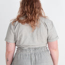 Krishna Button-Up Top, black & white pinstripes