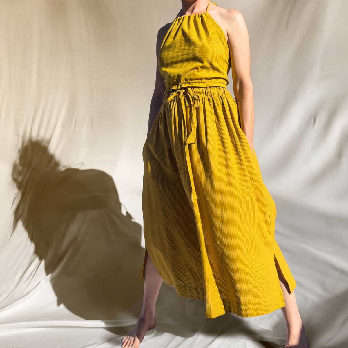 Padmasana Skirt/Dress, mustard pinstripe