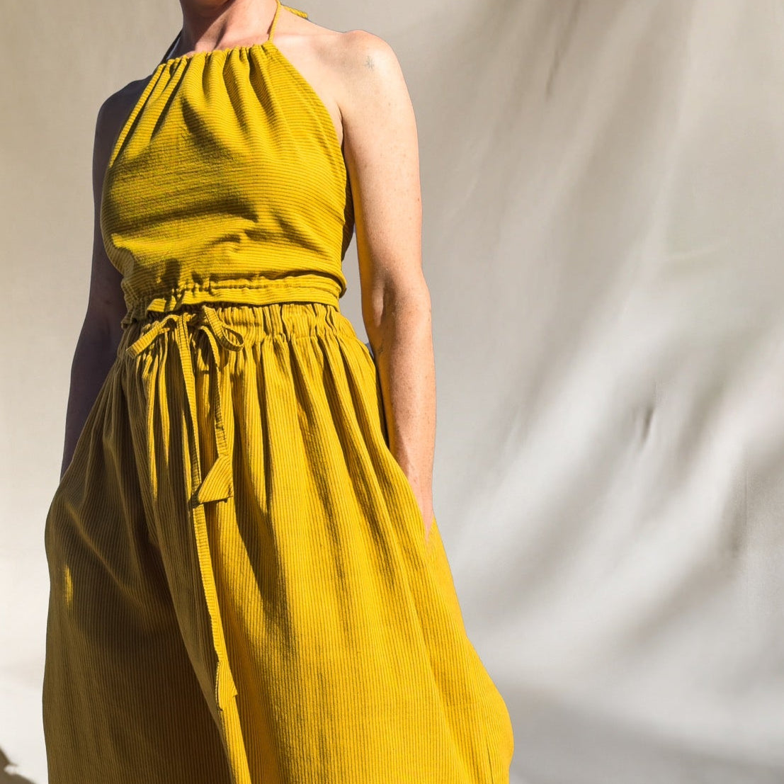Patan Top, mustard pinstripe