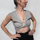 Simran Reversible Wrap Top, black & white pinstripe